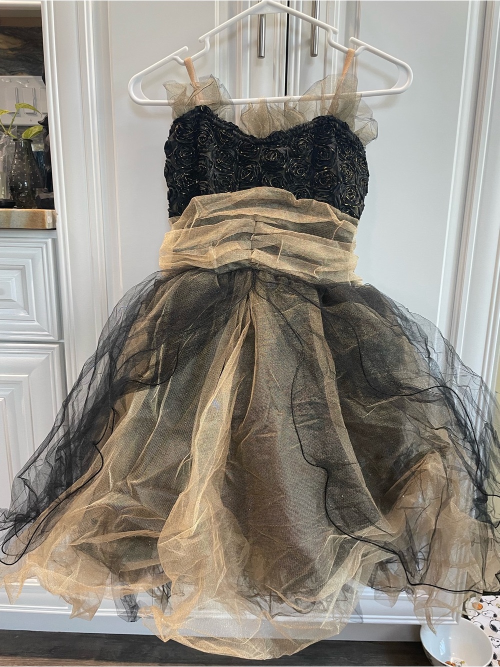 Strapless Black and Gold Tulle Party Dress